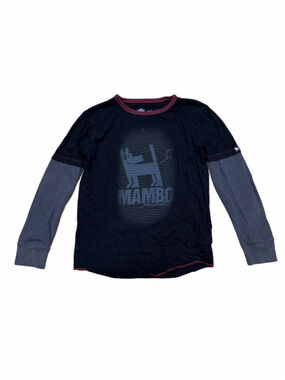 Mambo Boys M Black Gray Layered Thermal Long Sleeve Distressed Graphic Shirt